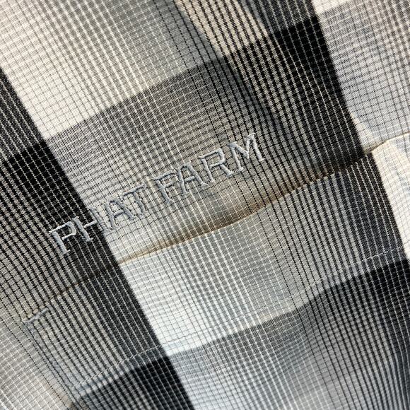 Phat Farm Woven Button Down 100% Cotton Mens Size 2XL Black/White/Gray Checkered - Picture 6 of 11